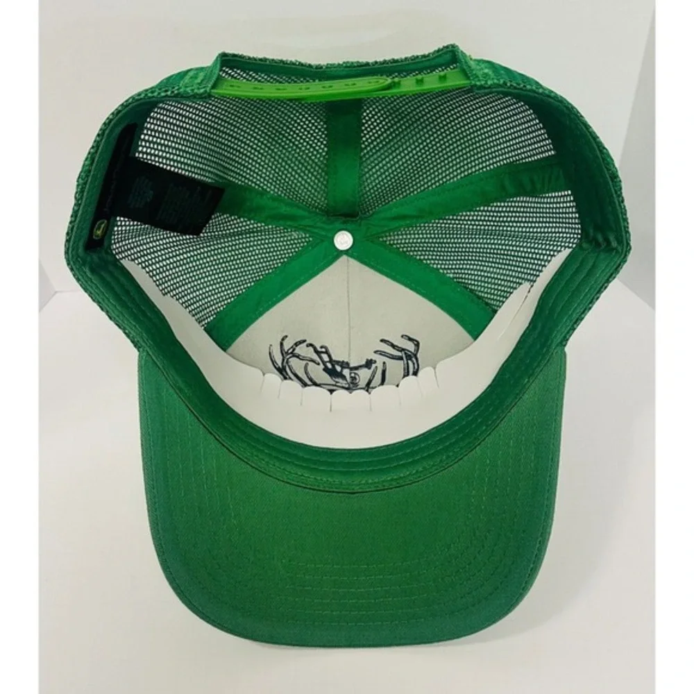 John Deere Embroidered Logo White & Green Trucker Snapback Mens Hat One Size NWT